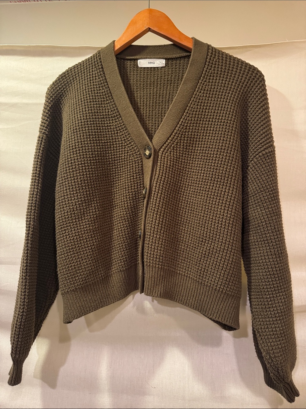 MNG Brown Chunky Knit V‑Neck Cardigan Size M